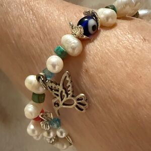 Silver and Pearl Charm Bracelet